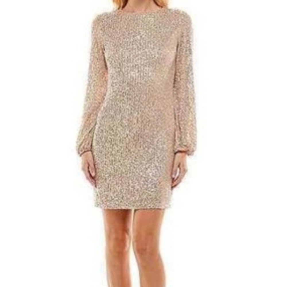 Premier Amour Sparkling Long Sleeve Sequin Dress